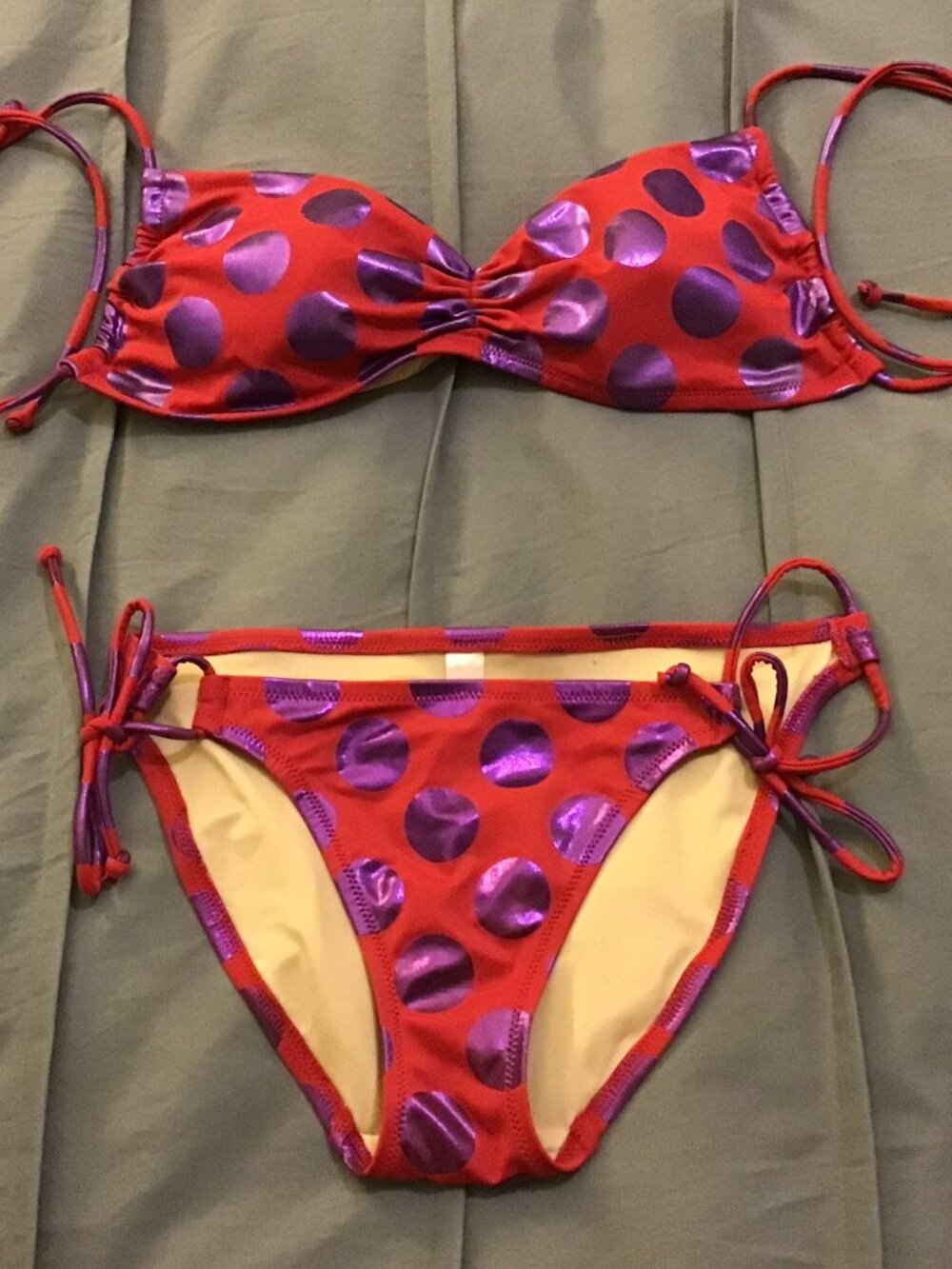 Victoria’s Secret Bikini Set – Red w/Purple Polka Dots - Picture 2 of 5